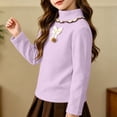 thumbnail image 3 of FAIWAD Girls Mock Neck Tops Long Sleeve Fleece Shirts with Bow Soft Warm School Daily Clothes, 3 of 9