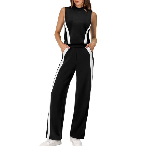 Conjunto de dos piezas XIEERDUO, top sin mangas y pantalón ancho negro talla S