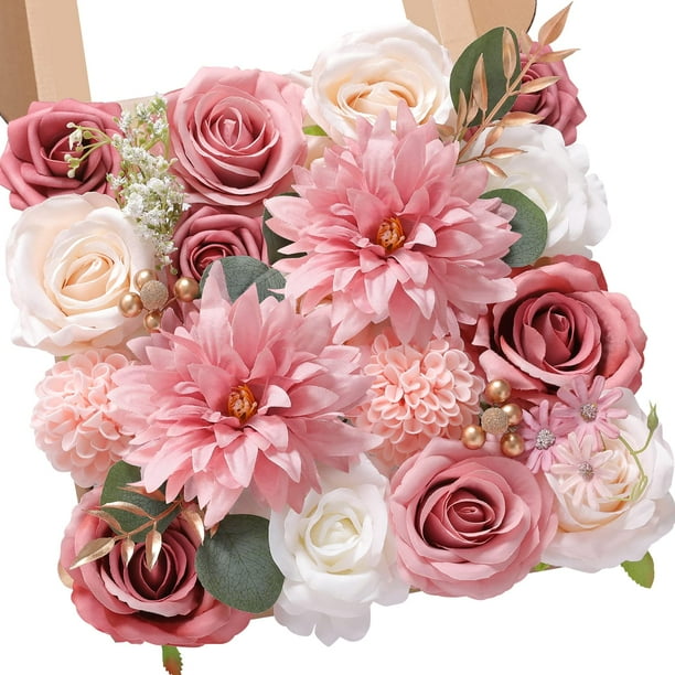 Ramo de Dalias de Seda Rosadas para Boda Serwalin - Flores Artificiales