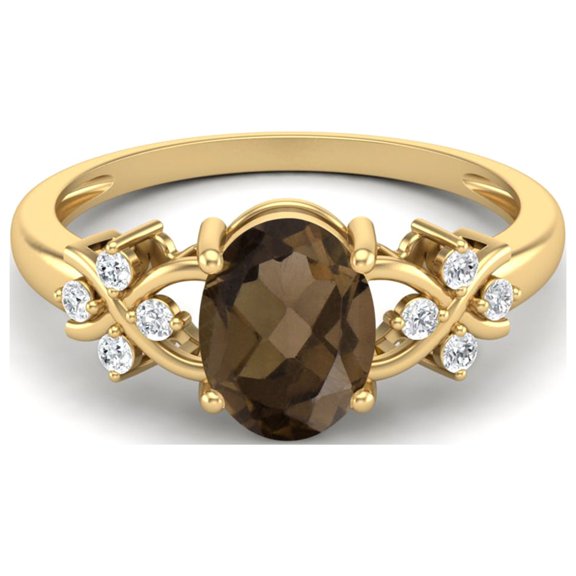 925 Silver Gold Vermeil 8X6 MM Oval Shape Smoky Quartz Women Valentines Day Gifts Ring