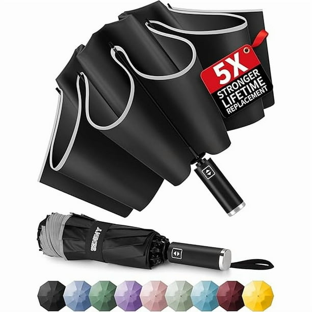 wonima02 Inverted Travel Umbrella, Automatic Umbrellas for Rain, Windproof Compact Umbrella with Reflective Stripe, Folding UV Umbrella Sun Umbrella, Portable Large Umbrella for Backpack, Lightweight