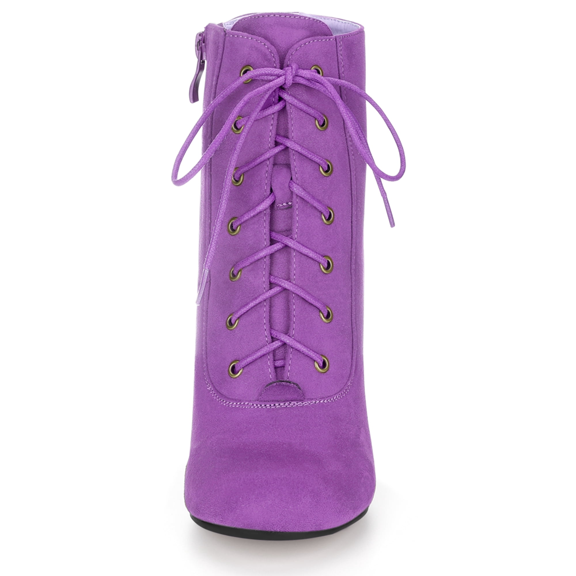 DARING DIVA Round Toe Lace Up Boots Chunky Heels Purple 7