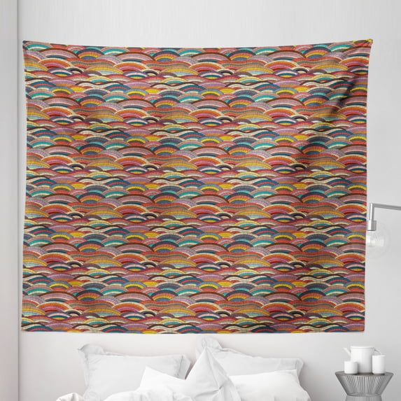 Abstract Geometry Tapestry, Mosaic Style Motley Waves Inspired Thick Arranged Motifs Pattern, Fabric Wall Hanging Decor for Bedroom Living Room Dorm, 5 Sizes, Multicolor, by Ambesonne
