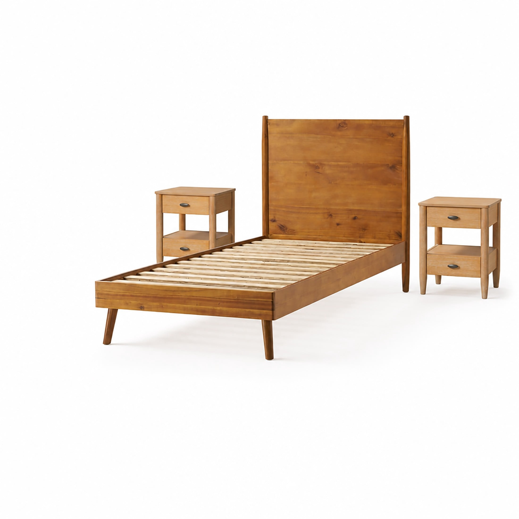 Christopher Knight Home Mid-Century Full Bedroom Furniture Set, Solid Wood Bed with 2 Nightstands, Natural