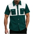 thumbnail image 2 of Mens Shirts Plus Size under $5 Short Sleeved Lapel Color Block Double Pockets Button Shirt Casual Shirt Army Green M, 2 of 6