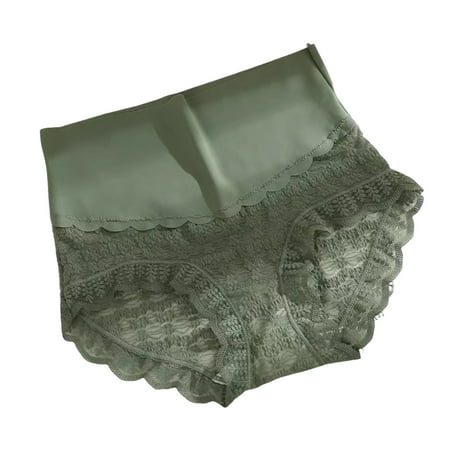 

opvise Women Underpants See-through Lace High Waist Patchwork Tummy Control Anti-septic Panties Dark Gray M