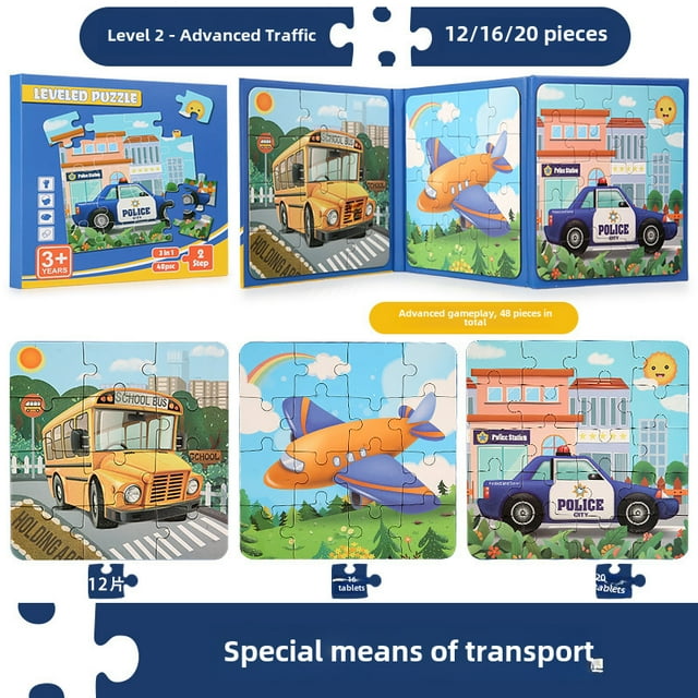 Magnetic Foldable Puzzle Book for Kids Ages 4-6: New Transportation-Themed Educational Toy with Interactive Learning Features, Durable Material, and Gender-Neutral Design for Kindergarten Boys and