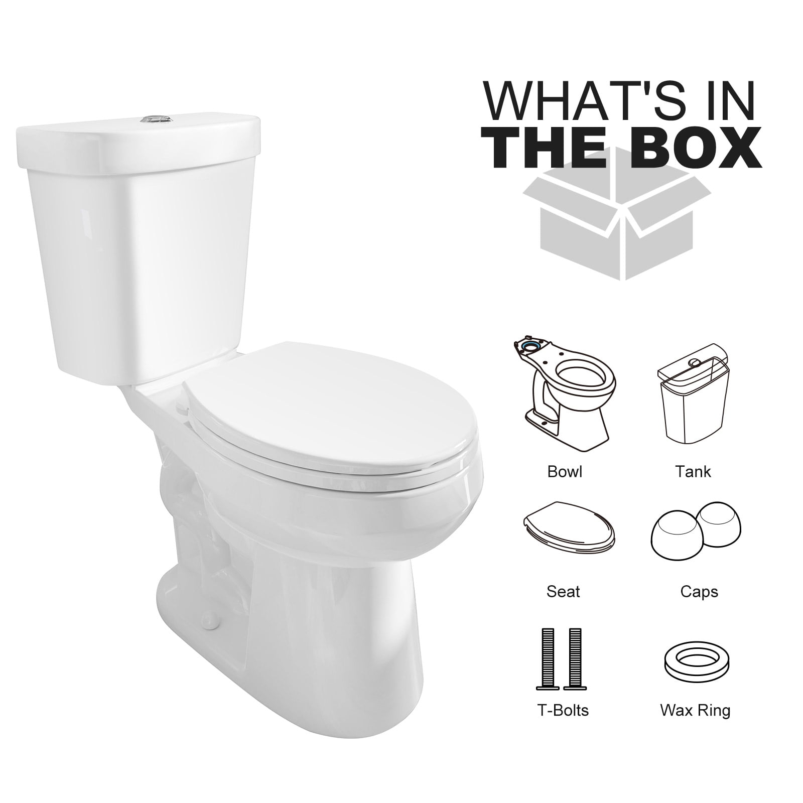 HOROW HWTT-R01D 1.28 GPF Two-Piece Round Chair Height Floor Mounted Toilet, Elongated Comfort Bathroom Toilet, Power Flush, White