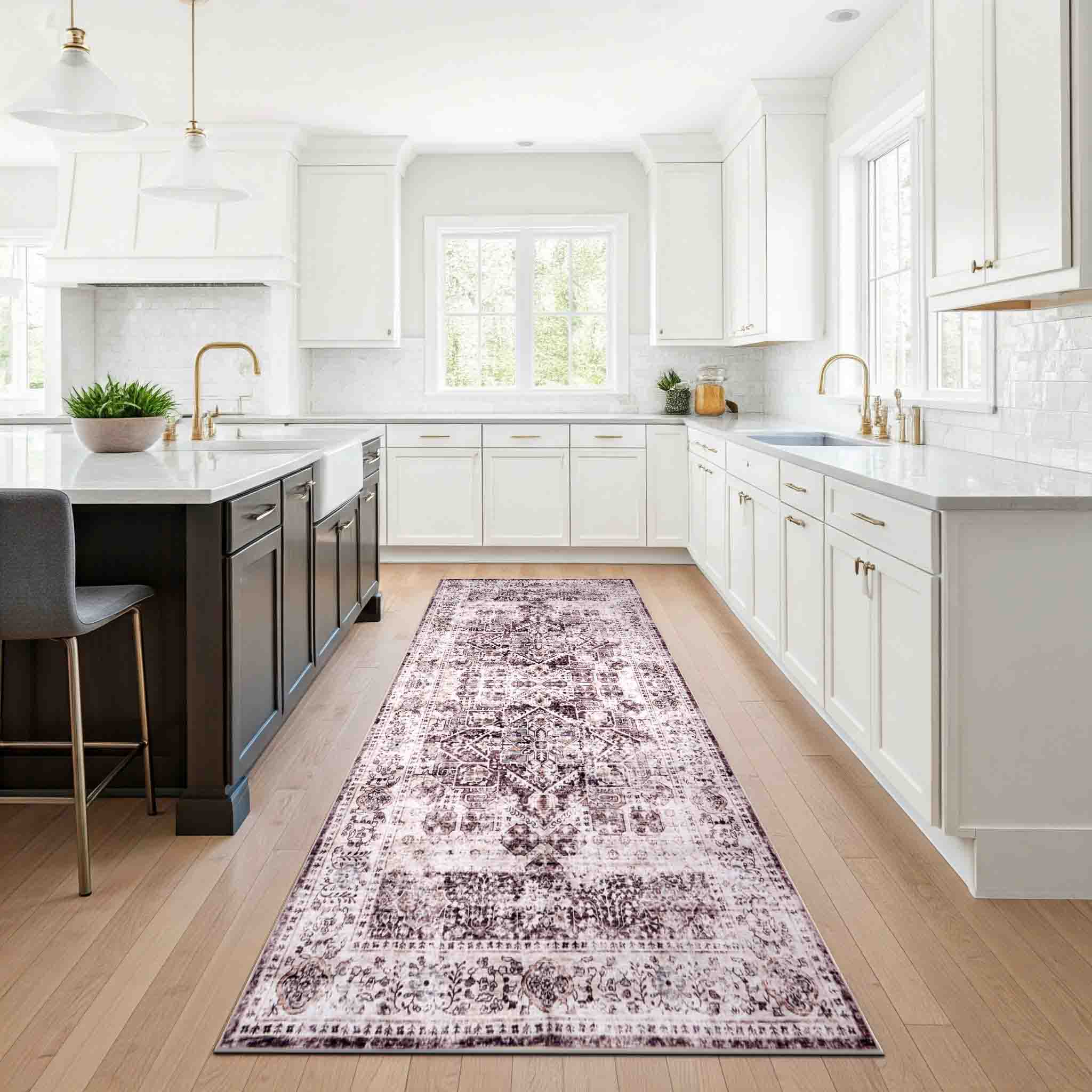 Delara 2.5'x10' Machine Washable Area Rug, Soft & Durable, Non-Slip, Stain Resistant, Vintage Cocoa, for Bedroom, Living & Dining Room