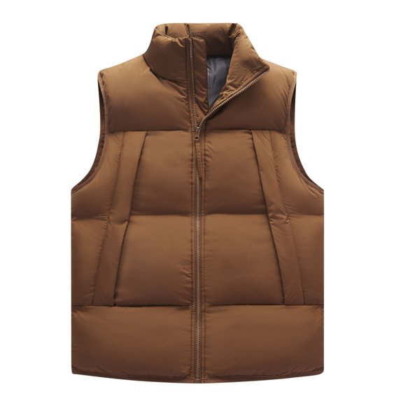 YLSDY Men's Puffer Vest Winter Warm Sleeveless Jacket Stand Collar Zip Up Outerwear Coffee XXXL