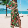thumbnail image 3 of Vestido De Flores Vestido floral de mujer Vestido midi de vendaje Cintura Vacaciones en la playa (Verde S) Ygjytge para Mujer Verde T L, 3 of 7