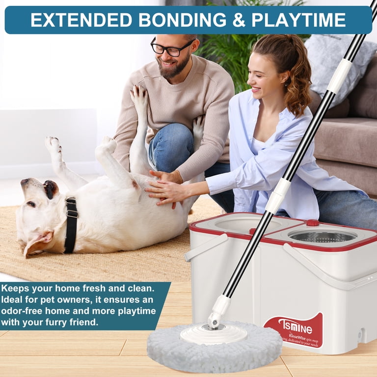 Tsmine Spin Mop Bucket with 4 Wheels, Separate Clean & Dirty Water