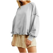 SSAAVKUY Womens Hoodless Tunic Sweatshirts for Women Crew Neck Tees Fall Soft Comfy Tops Fashion Trendy 2023 Gifts Relaxed Long Sleeve Blouse Gray XL