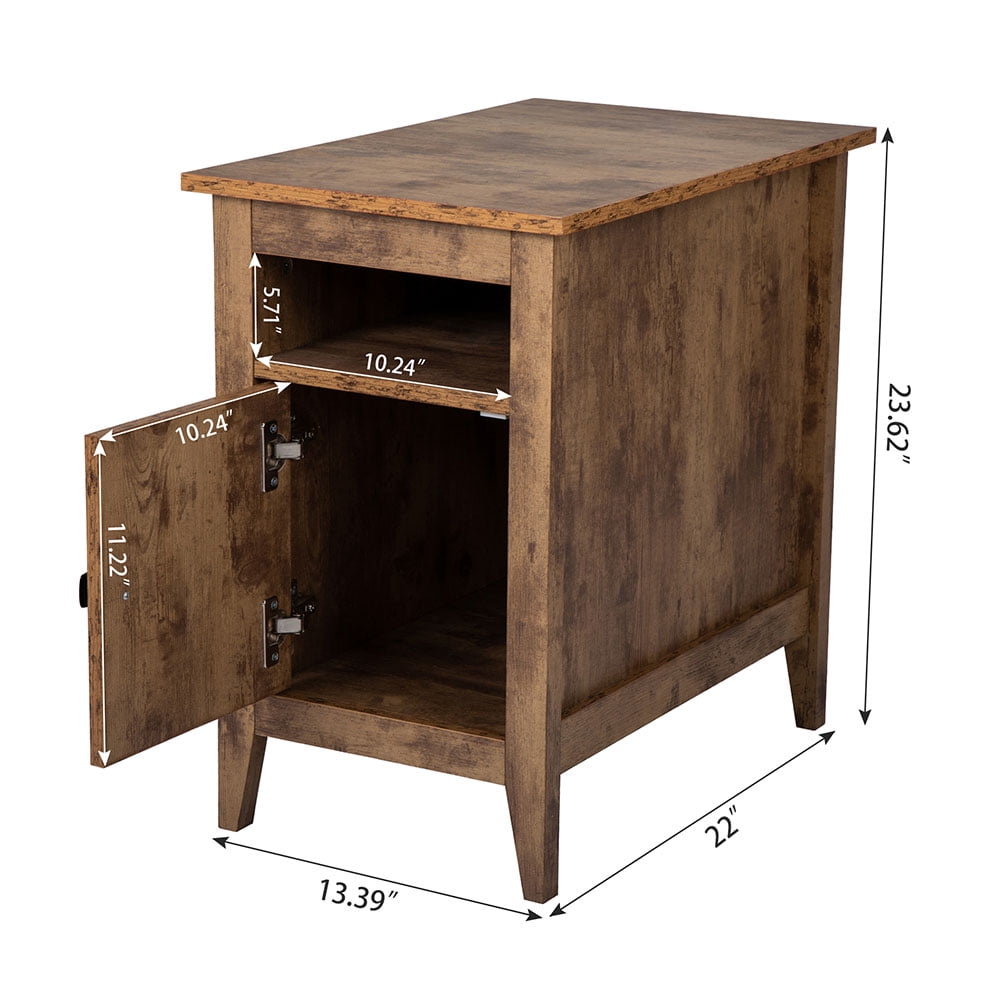 Kadyn Bedside Tables&nbsp;set of 2, Wooden End Side Table with Storage Cabinet and Open Shelf, Bedside Table for Bedroom, Living Room, Rustic Brown