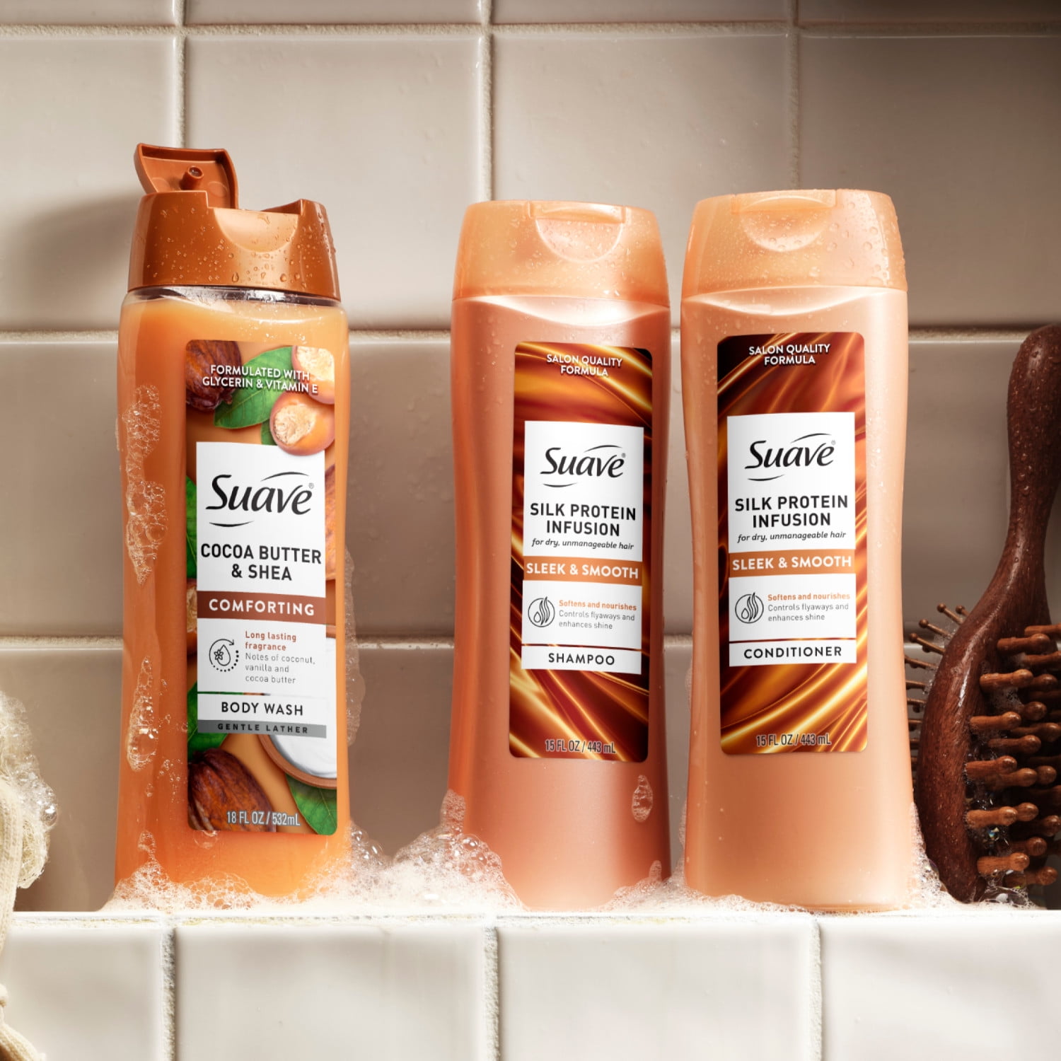 Suave Silk Protein Infusion Smooth & Sleek Shampoo & Conditioner Value Pack, 2 x 15 FL OZ