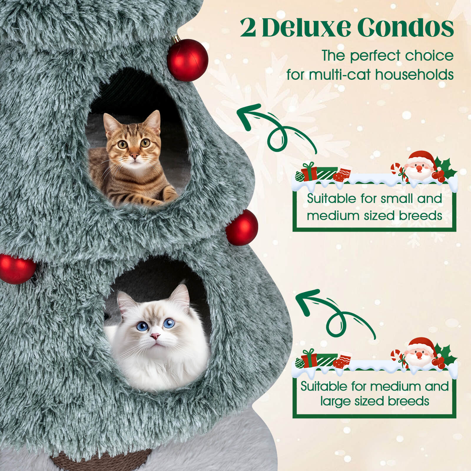 Costway 48.5” Christmas Cat Tree for Indoor Cats with 2 Large Condos, Scratching Post