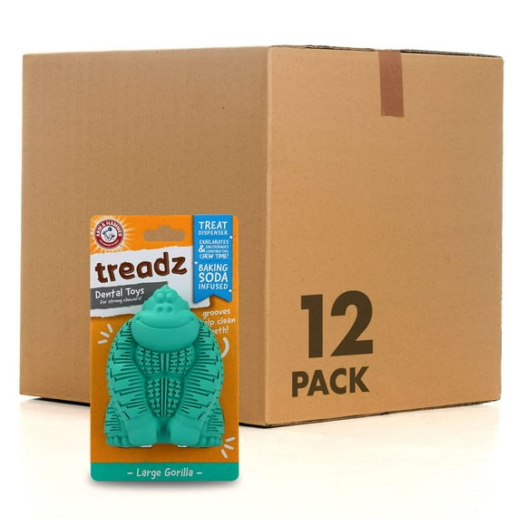 Arm & Hammer For Pets Super Treadz Gorilla Dental Chew Toy For Dogs - Dog Dental Toys Reduce Plaque & Tartar Buildup Without Brushing - Safe For Dogs Up To 35 Lbs (Pack Of 12)