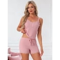thumbnail image 2 of DARING DIVA Women's Pajama Sets Ribbed Knit Lace Tank Shorts Pants Sleepwear XS Pink, 2 of 7