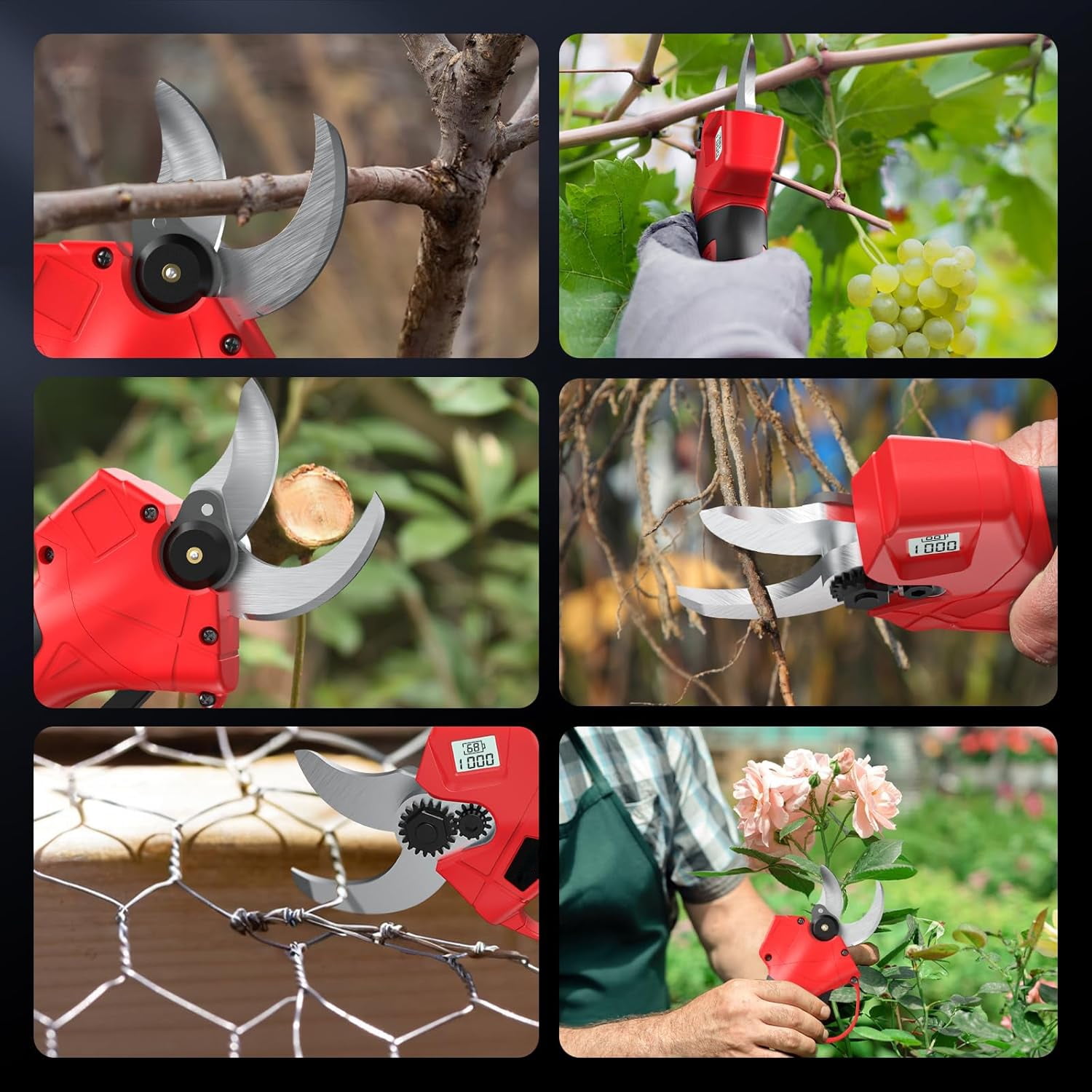 Electric Pruning Shears, 1.4" Cutting Diameter Cordless Power Pruner with LCD Display, Brushless Motor Pruning Shears with 2 Rechargeable 21V 4000mAh Battery for Garden Tree Pruner Branch