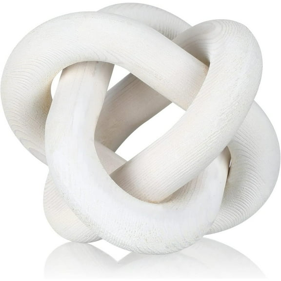 Wood Chain Link Decor 3 Link Wood Knot Decor Hand Carved Coffee Table Decor Modern Shelf Decor Boho Chain Decor Rustic Decorative Objects for Home Living Room Bedroom Decoration (White)