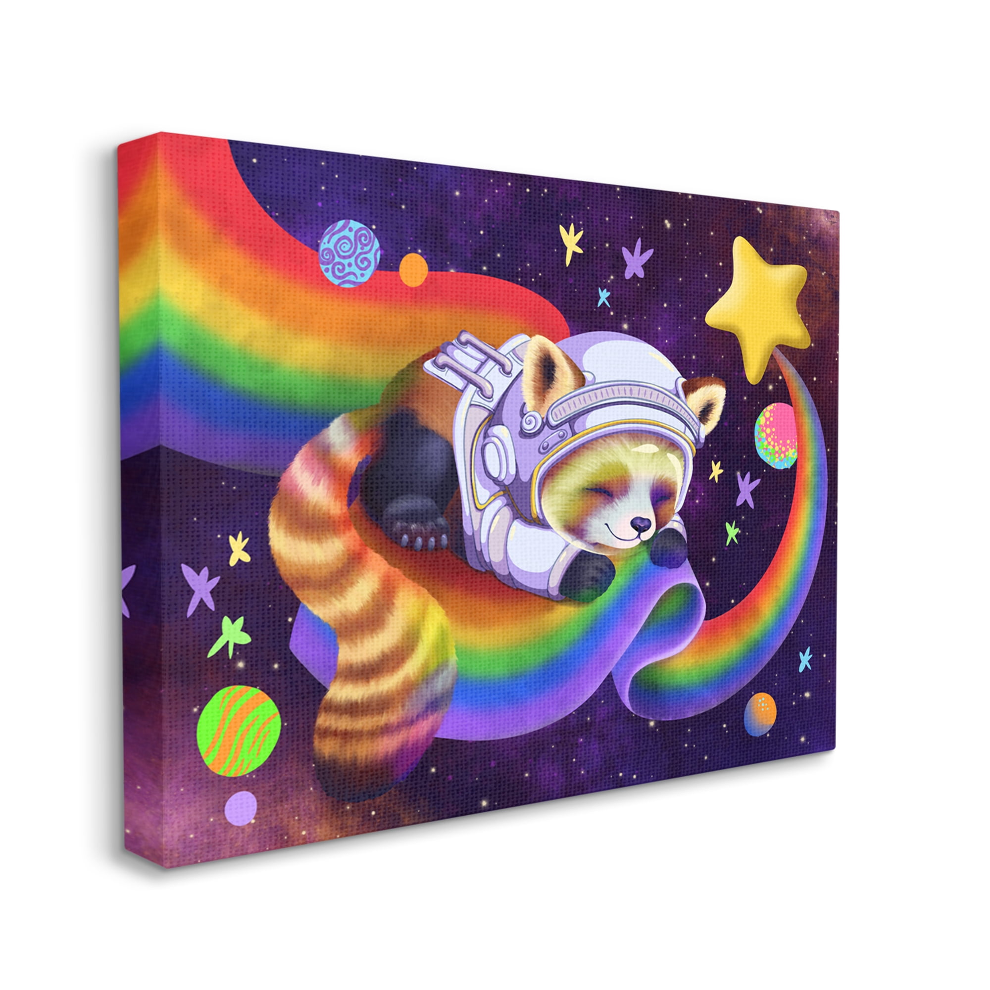 Stupell Industries Red Panda Rainbow Animals & Insects Painting Gallery Wrapped Canvas Art Print Wall Art, 48 x 36