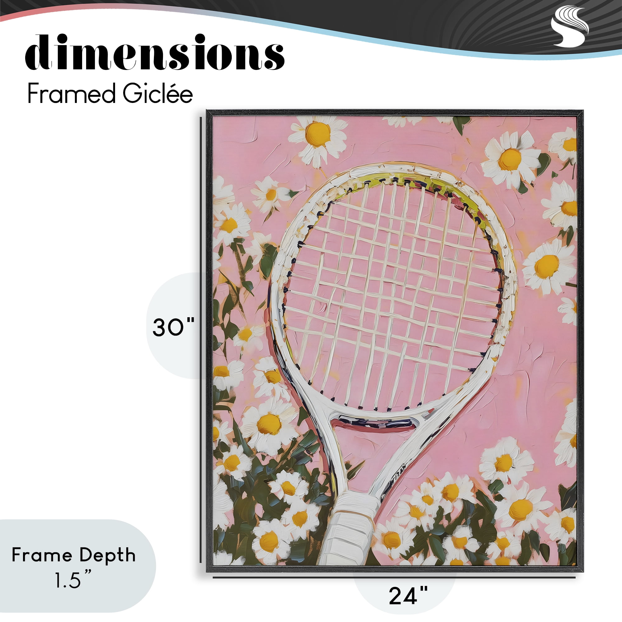 Stupell Industries Pink Tennis Racket & Daisies Black Framed Giclee Art, design by LSR Design Studio