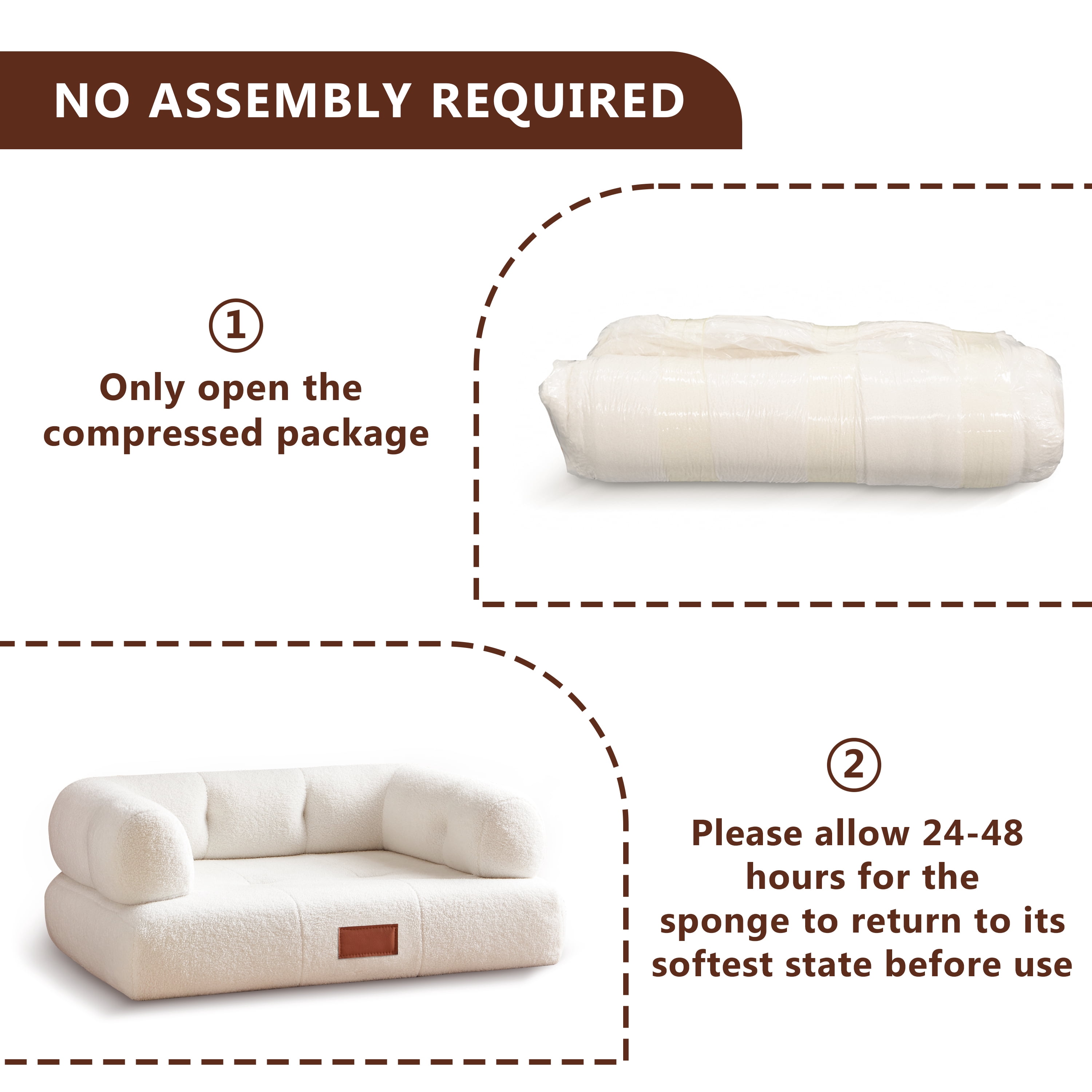 33.9'' White Faux Shearling Dog Bed Couch for Large and Medium Dogs up to 70lbs, Modern Luxury Orthopedic Elevated Pet Bed Sofa Cat Bed Couch with Leather Name Plate Indoor Furniture Style