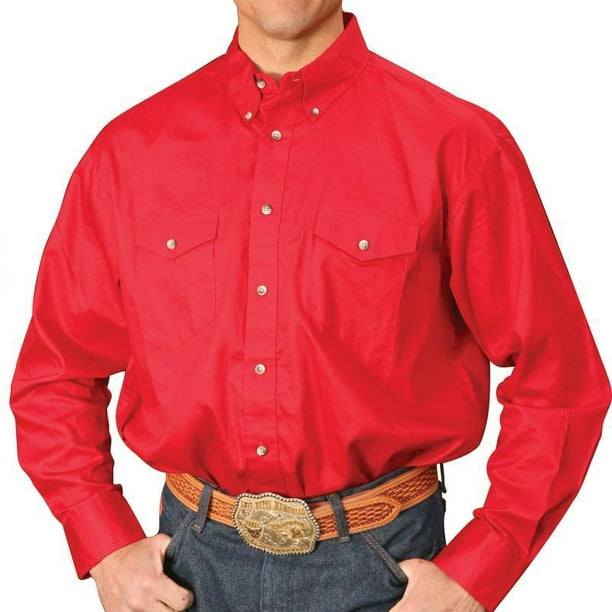 Wrangler Men's Long Sleeve Western Button Down Lightweight Solid Twill Shirt  