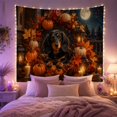 thumbnail image 2 of Long-Haired Dachshund on a Porch with Autumn Leaves, Pumpkins, and Lanterns Cozy Rustic Style for Pet Lovers, Autumnal Dog Decor, Halloween Gift Tapestry Wall Hanging for Bedroom and Living Room, 2 of 7
