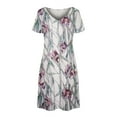 thumbnail image 4 of SMihono Robe d'Été pour Femmes Grande Taille Mode Décontractée Col en V Imprimé Ample Élastique Manches Courtes Jupe, 4 of 5