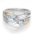 thumbnail image 3 of Gem Stone King 925 Silver and 10K Yellow Gold Sky Blue Aquamarine and Lab Grown Diamond Engagement Ring for Women | 0.92 Cttw | Round 4MM | March Birthstone | Size 6, 3 of 6