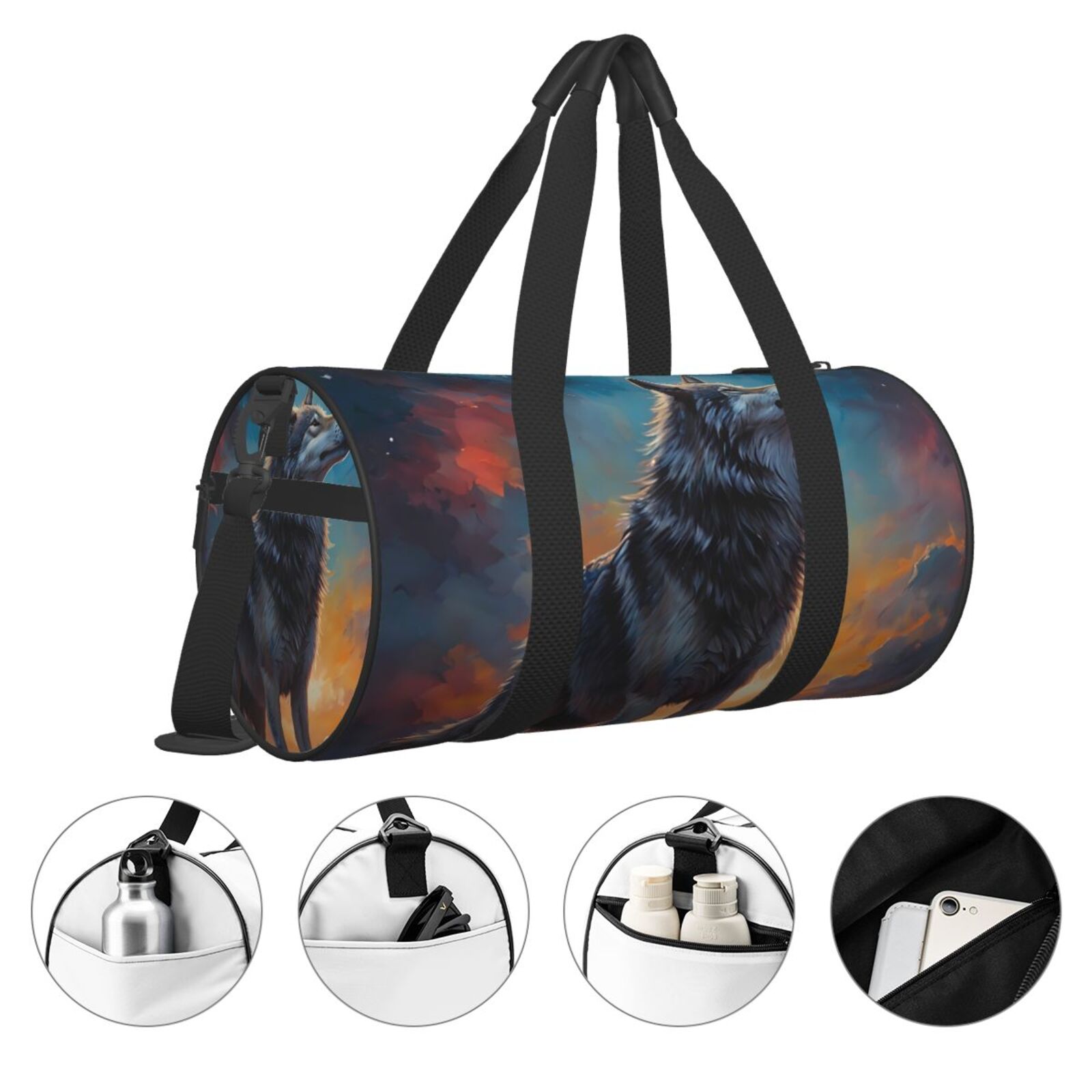 Vsdgher Moonlit Night Sky Wolf 45L Foldable Duffel Bag, Sports Gym Bag,Overnight Bag, Portable Weekender Bag for Airplanes