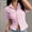 Pink, variant on IUYRTFE Women's Striped Short Sleeve Button Down Shirt V-Neck Collared Slim Fit Y2K Casual Summer Top