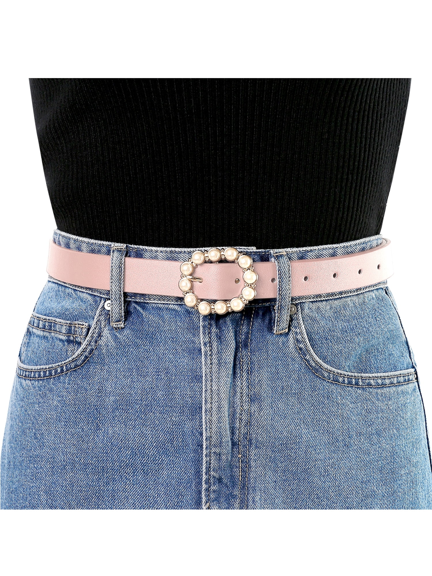 INSPIRE CHIC Womens Pearl Waistband Skinny Leather  display picture 2