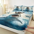 thumbnail image 3 of Feelyou Raccoon Riding Shark Twin Sheet Sets, Kawaii Sealife Animal Twin Fitted Sheet, Ocean Birds Flat Sheet, Ultra Soft Home Decor, 3-Piece, 3 of 7