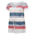 thumbnail image 4 of Femmes Été Robe Stripe Épissage Sling Robe V Cou Spaghetti Sangle Cordon Ceinture Robes avec Poches Bleu Clair Rose Gris XXL, 4 of 7