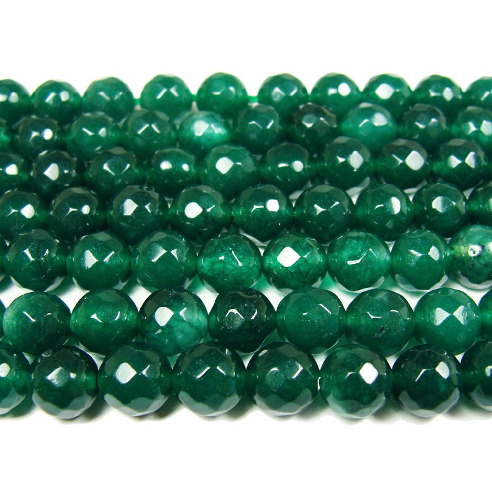 8mm Dark Green Jade Faceted Round Beads Genuine Natural Gemstone