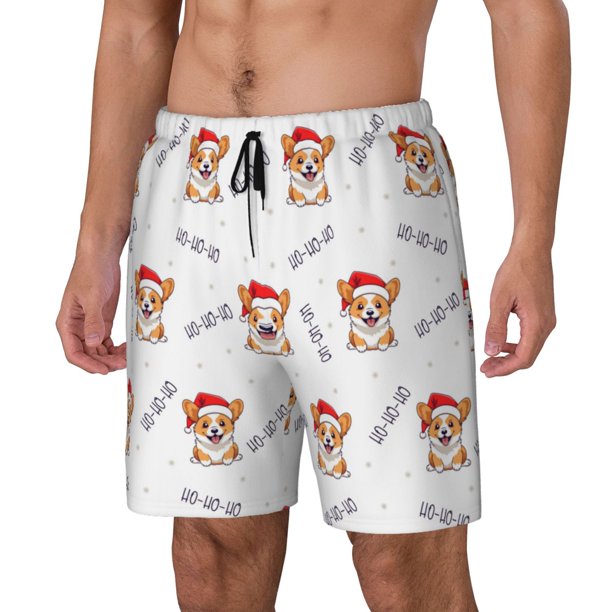 Fotbe Corgi With Santa Claus Hat Traje de Baño para Hombre – Shorts de Natación de Secado Rápido con Forro y Bolsillos-3X-Large