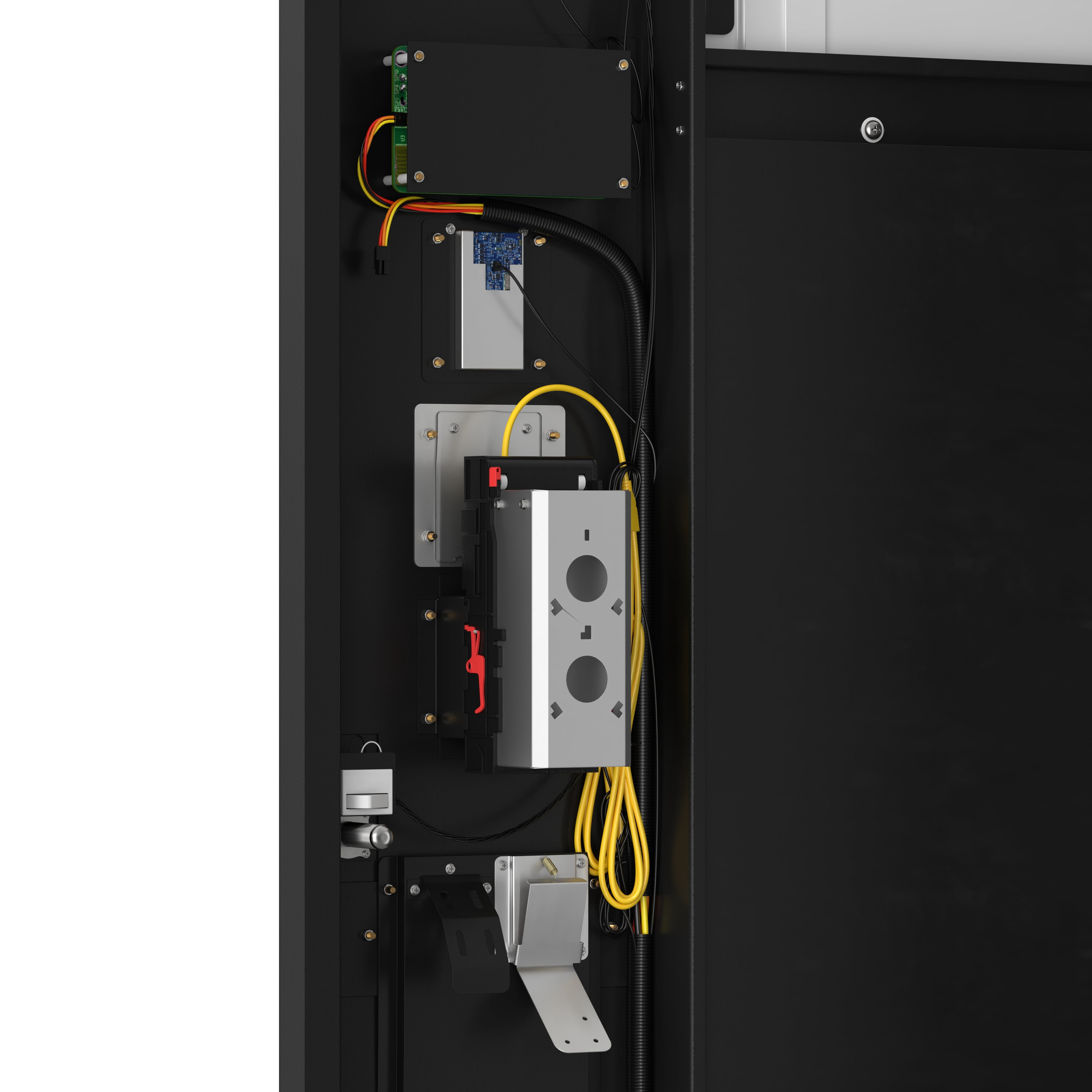 Refrigerated Snack Vending Machine In Black With 48 Slots Featuring Ample 49 Inch Touch Display, Bill Acceptor, Credit Card Reader, Wifi and 4G Connectivity