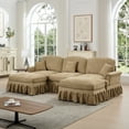 thumbnail image 3 of Newest Classic Comfy Modular U Shape Sectional Sofa Couch, Flared Arms, Removable Ruffles Pleats Skirts, Spindle Legs,Upholstered Chenille Deep Seat Sofa, Movable Ottomans,Light Coffee, 3 of 20