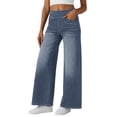 thumbnail image 2 of High Waist Women Stretchy Wide Leg Jeans Casual Pull on Denim Pants, 2 of 5