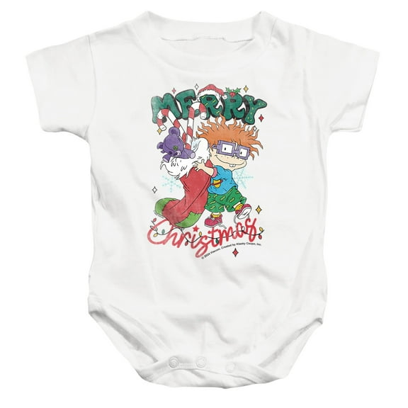 Rugrats Chuckie Christmas Stocking Unisex Infant Snap Suit for Baby, White, Small