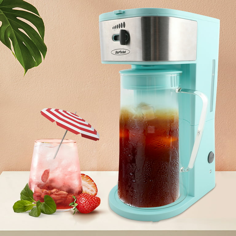 SUNVIVI 3 Quart Iced Tea Maker Iced Coffee Maker with Glass Pitcher for Hot/Cold  Water,Iced Tea Coffee Maker with Strength Selector,Stainless Steel, Macaron  Green 