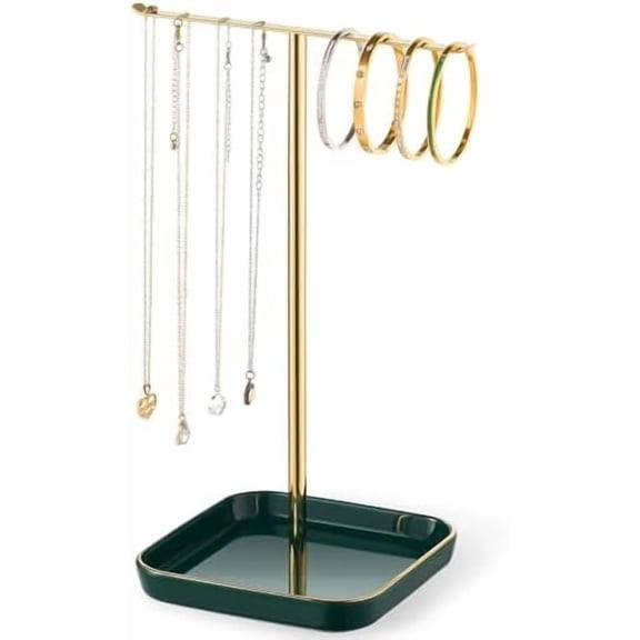 Jewelry Holder Stand with Ceramic Base: 12" Tall Necklace Organizer Rack, Tree Design Display Storage for Necklaces, Bracelets, Rings