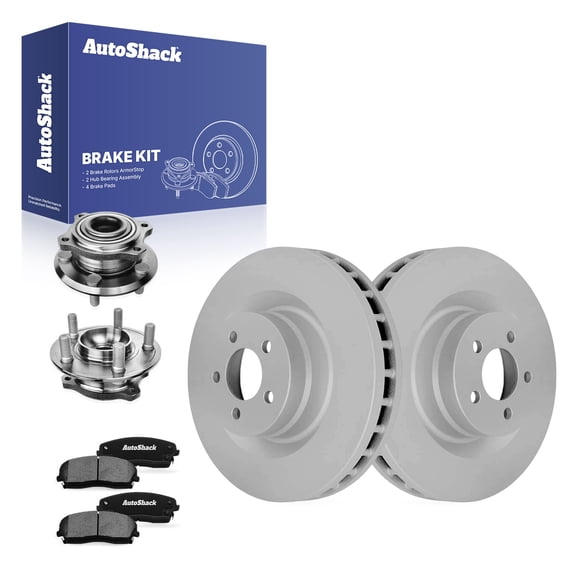 AutoShack Front Vented Coated Brake Rotors   Ceramic Brake Pads   Hub Bearing Assembly 8-PC Brake Kit Replacement for 2021-2023 Chrysler 300 ArmorStop 14.17" (360 mm)