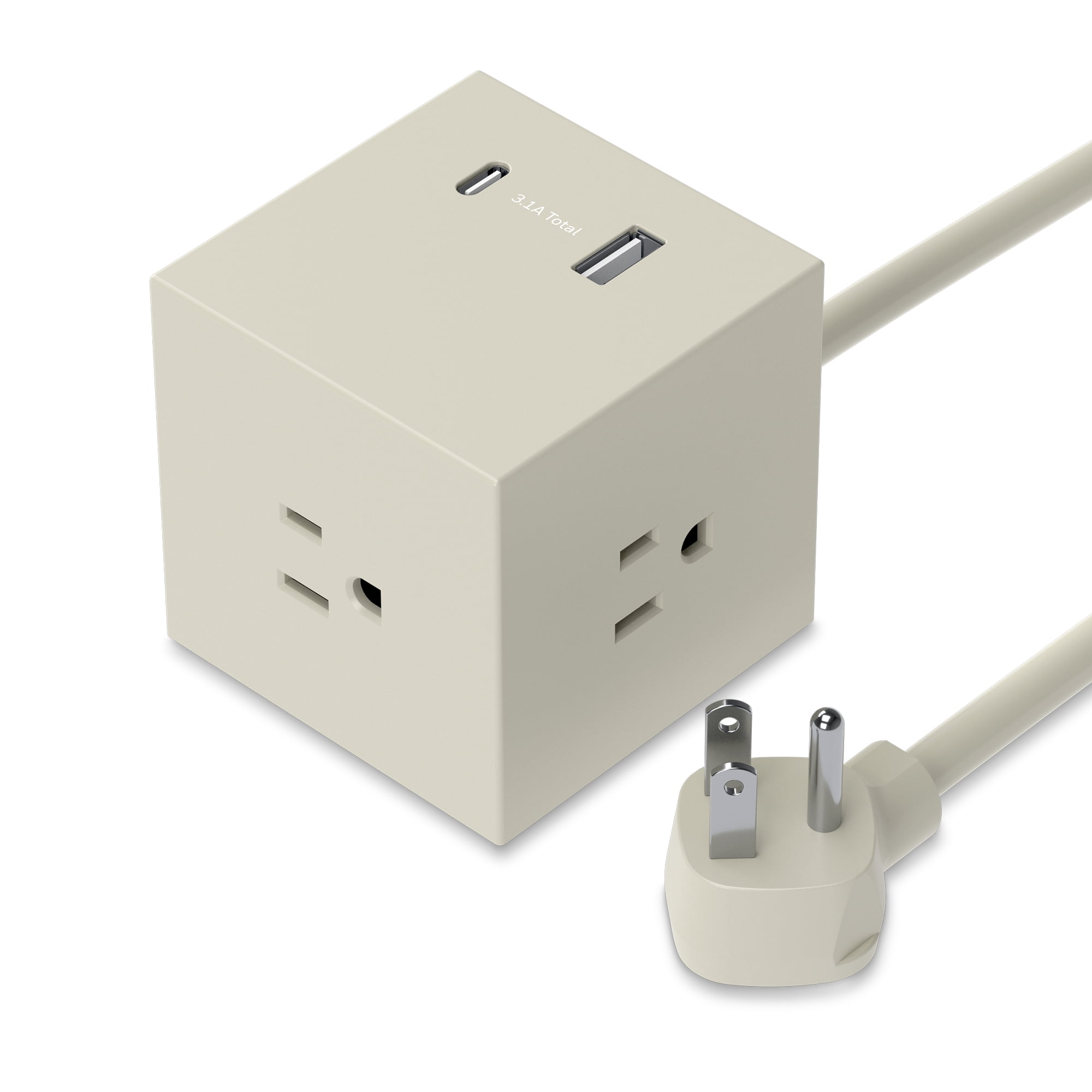 Honeywell 125V 15A Power Cube with 3 AC Outlets, 2 USB Ports (3.1A), 300 Joules Surge Protection, Tamper-Resistant USB Outlet, Taupe