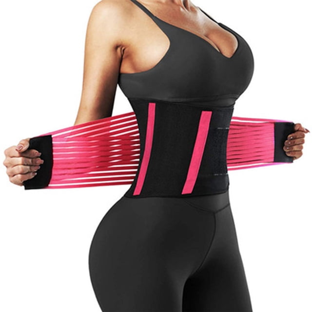 Corsé Faja Deportiva Cinturón de gimnasio suave elástico deportivo faja corsé fajas para hombres mujeres (rosa roja L)