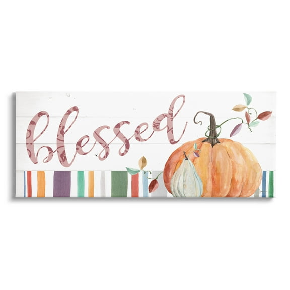 Stupell Industries Blessed Striped Festive Pumpkin Graphic Art Gallery Wrapped Canvas Print Wall Art, Design by Livi Finn