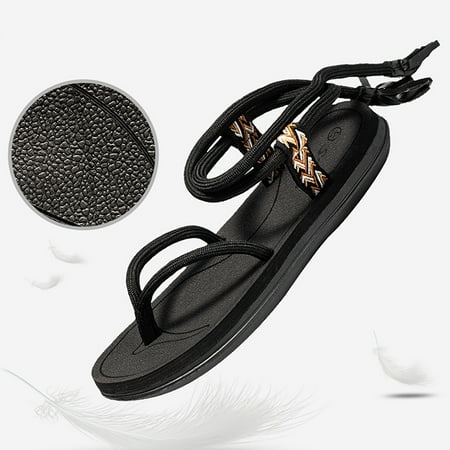 

LEEy-World Platform Sandals Women s Flat Sandals Elastic Strappy Sandals Jussy Simple Casual Open Toe Flat Sandals Summer Beach Sandals for Women