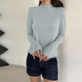 thumbnail image 2 of Womens Long Sleeve Tops Scalloped Soft Base Sweaters Mock Neck Casual Pullover Solid Color Spring Fall Clothes (One Size, Light Blue), 2 of 4